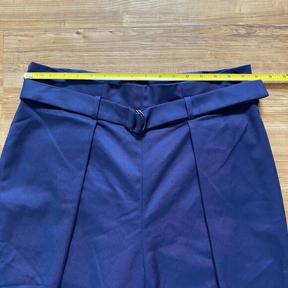 BCBGMaxazria NWT L Navy Blue High Waist Pleated Tapered Paperboy Career Pants - Picture 13 of 16